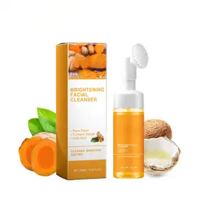 Turmeric Facial Cleanser - Deep Cleansing Moisturizing Foam for All Skin Types, 100ml, Hydrating Cleanser Mousse, Alcohol Free, Single Item - Brush, Gentle